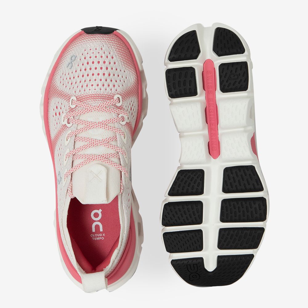 On Running Cloud X Tempo - Blanc/rose