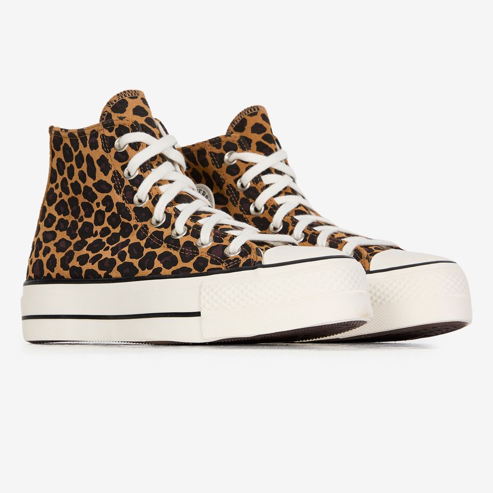 Converse Chuck Taylor Lift Hi Suede Leopard - Marron/noir