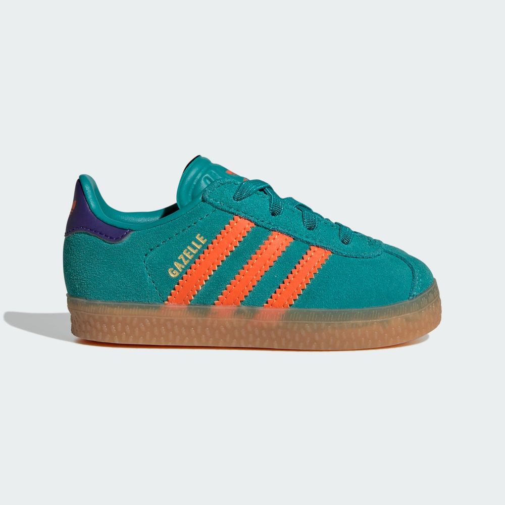 Adidas Originals Chaussure Gazelle Comfort Closure Lacets Élastiques Enfants - Pure Teal / Impact Orange / Collegiate Purple