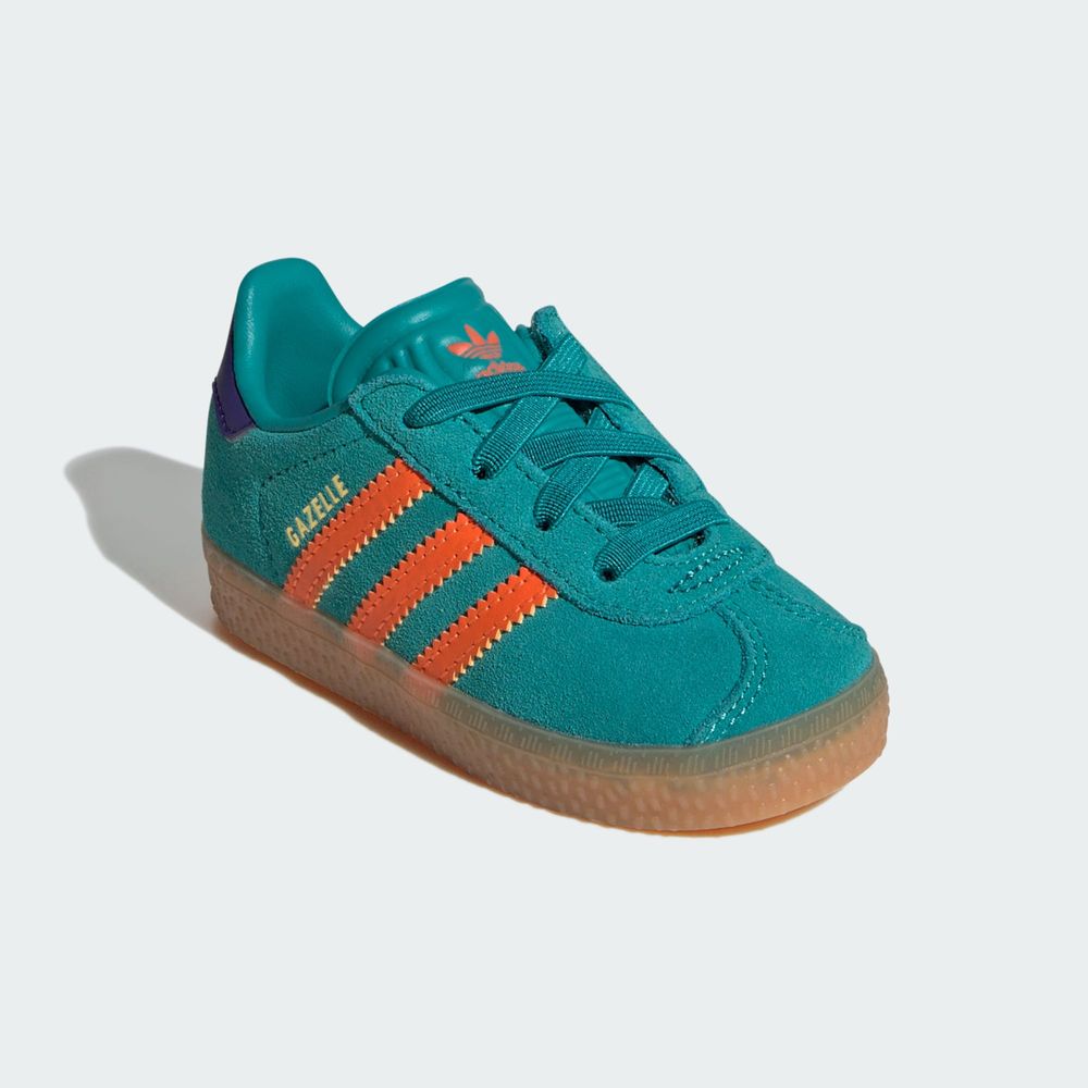 Adidas Originals Chaussure Gazelle Comfort Closure Lacets Élastiques Enfants - Pure Teal / Impact Orange / Collegiate Purple