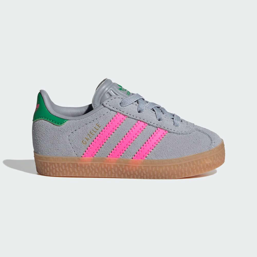 Adidas Originals Chaussure Gazelle Comfort Closure Lacets Élastiques Enfants - Halo Silver / Lucid Pink / Green
