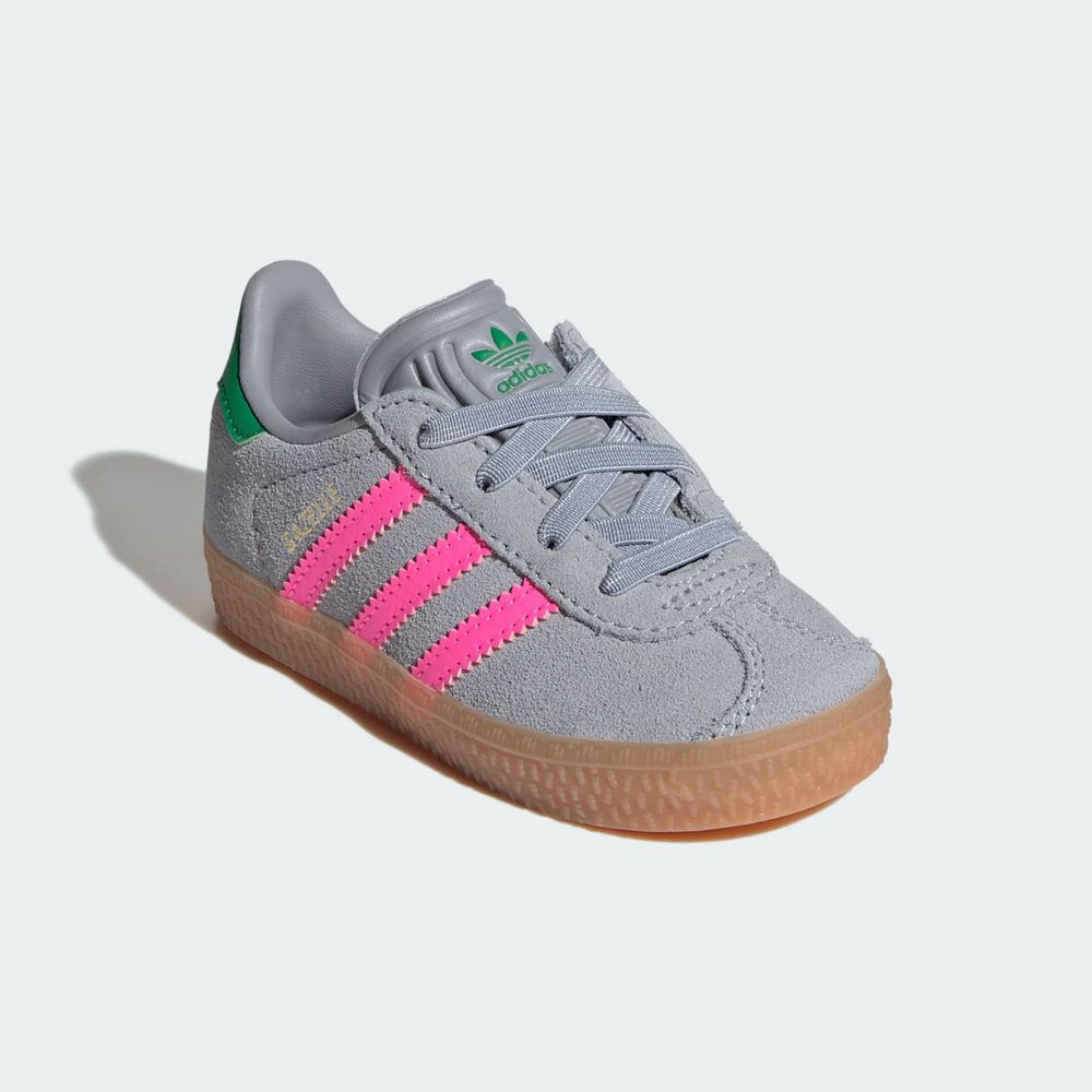 Adidas Originals Chaussure Gazelle Comfort Closure Lacets Élastiques Enfants - Halo Silver / Lucid Pink / Green