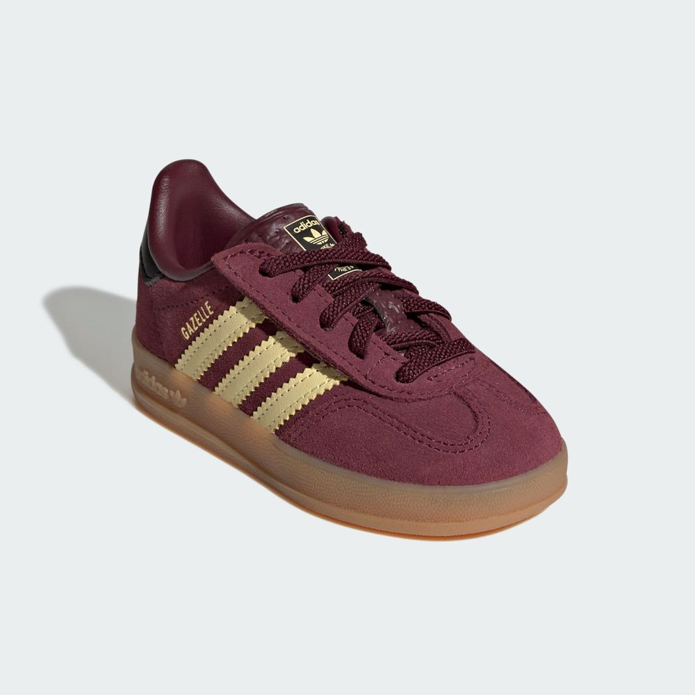 Adidas Originals Chaussure Gazelle Indoor Comfort Closure Elastic Lace - Maroon / Almost Yellow / Gold Metallic